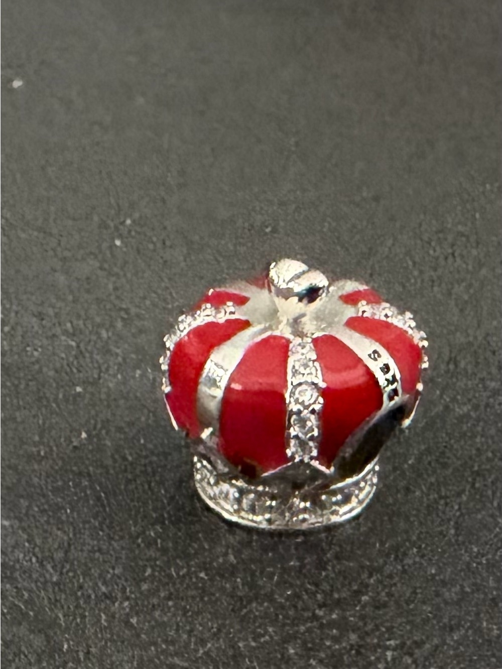 Pandora Red Enamel Crown Charm with Sparkling Accents